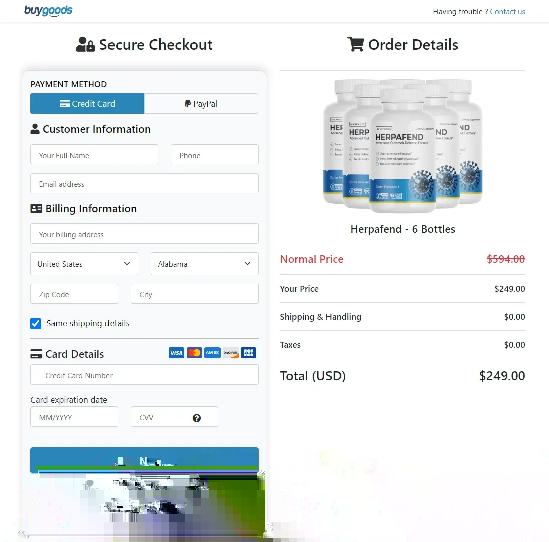 Herpafend order page